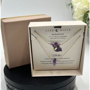 Luna Norte Purple Amethyst Necklace Set featuring 14kt Gold Plated Brass Chains